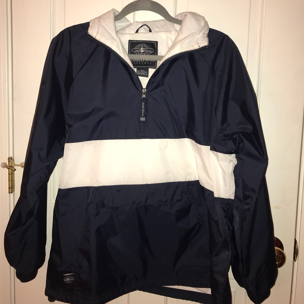 Charles River Navy Striped Rain Jacket